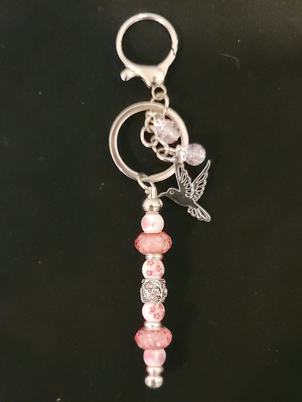 Hummingbird Garden Keychain - Pink Silver Accent